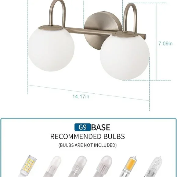 Brushed Nickel Modern Bathroom Vanity Light with White Milk Glass Globes - Picture 4 of 7